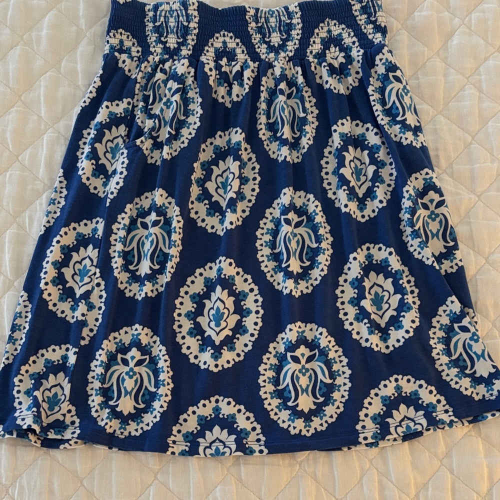 Boden Navy and White Floral A-Line Skirt